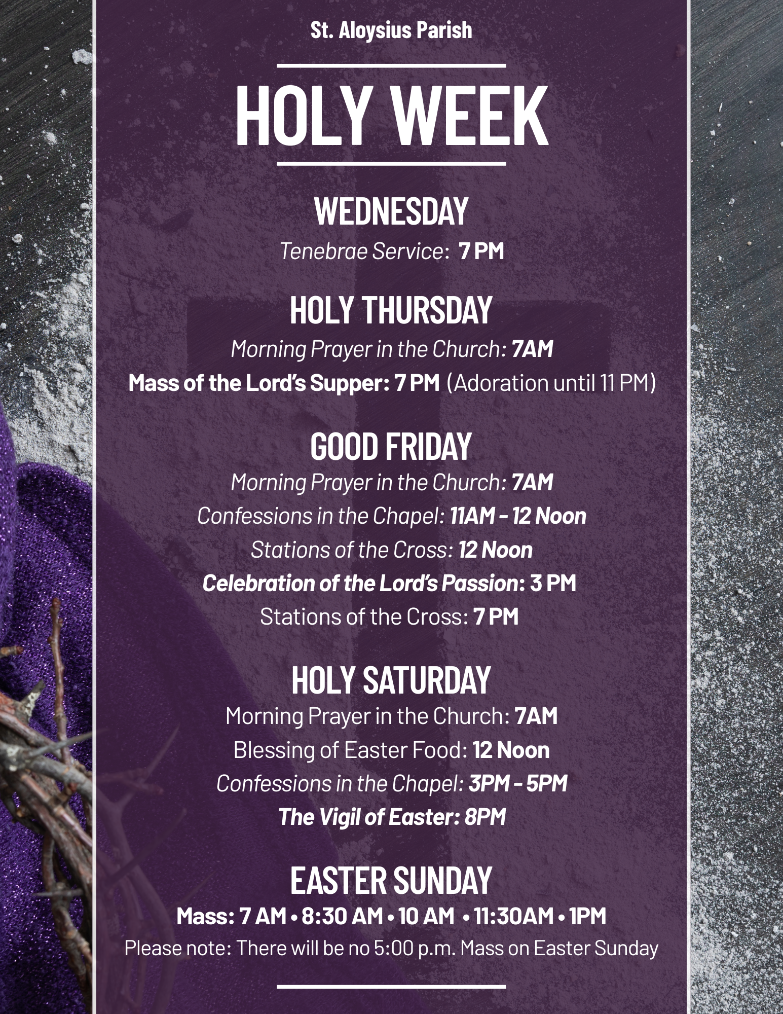 Purple Grey White Holy Week Mass Announcement Flyer